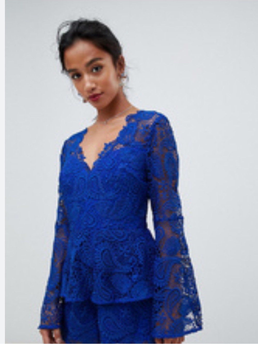 ASOS Cobalt Lace V-Neck Long Sleeve Romper
